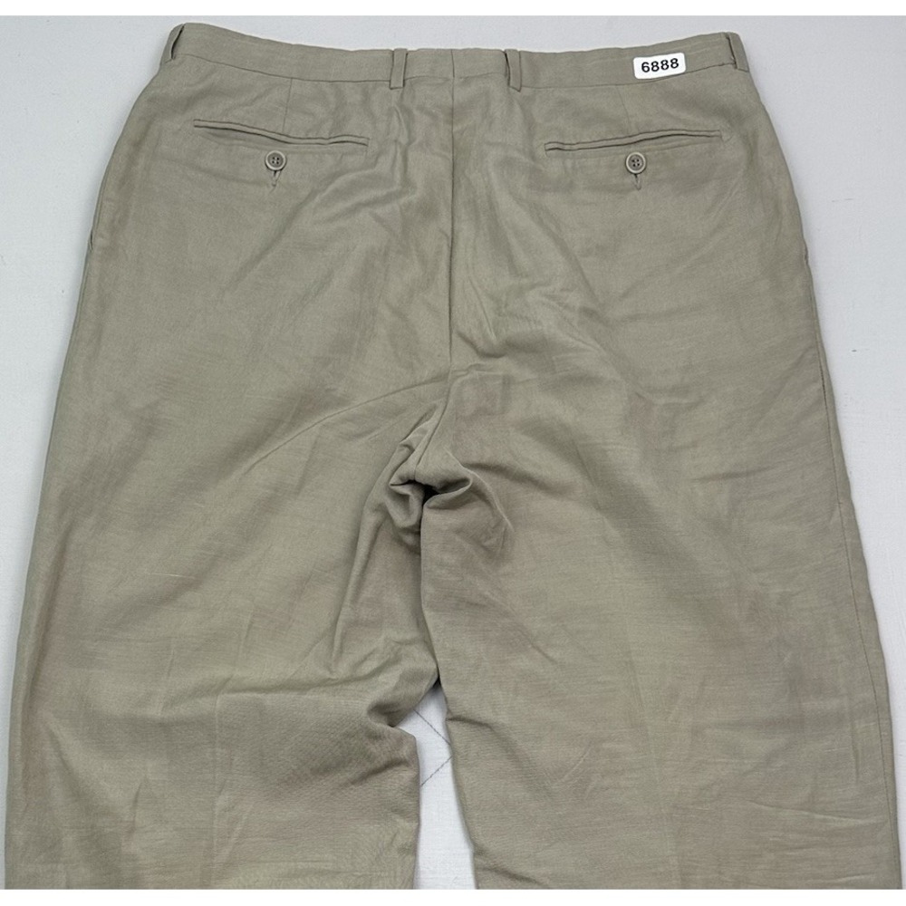 Dunhill Linen Silk Pants Mens 34x30 Beige VTG Baggy Pleated Cuffed Made In Italy